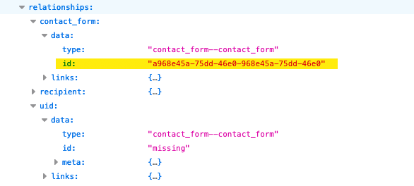 contact form JSON:API schema drupal