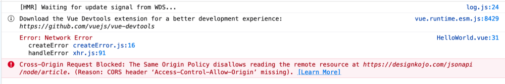 CORS cross origin blocked message in firefox development tools