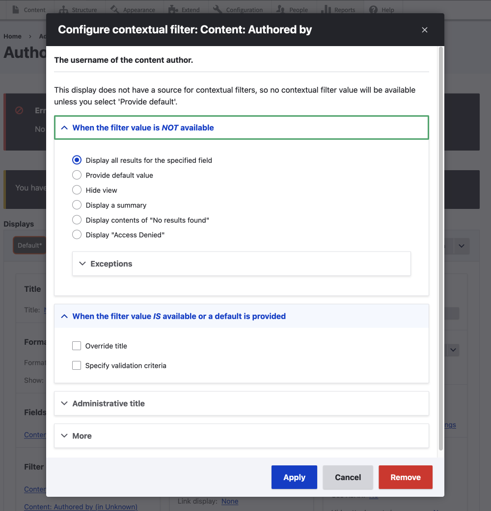 configure contextual filter