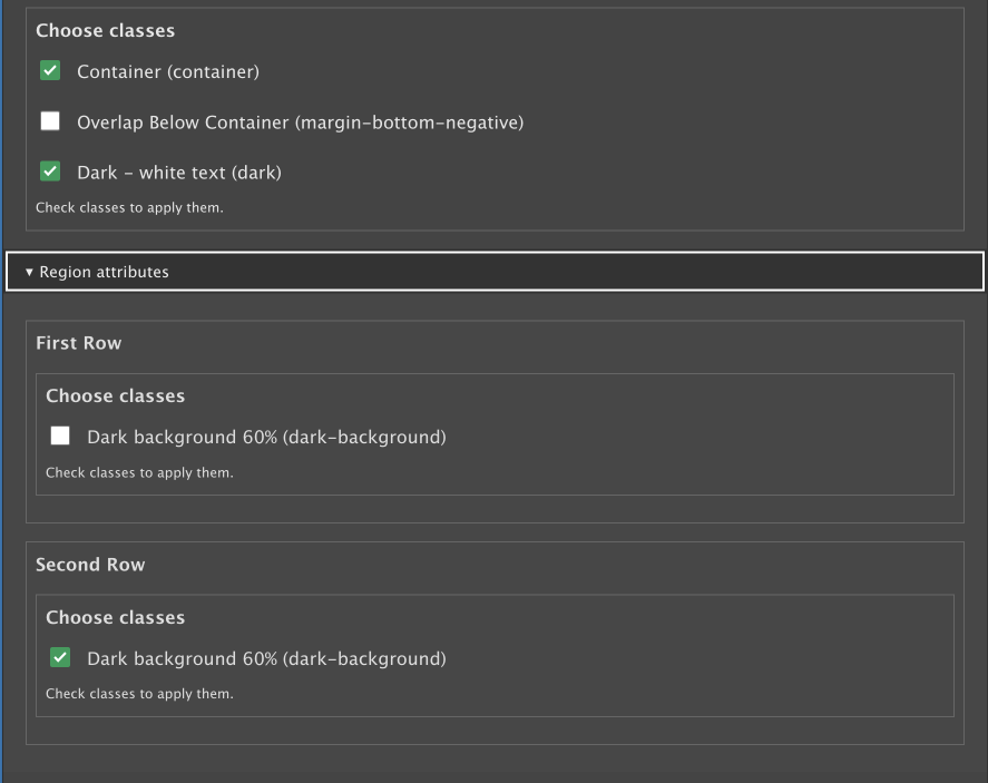 regions with separate classes in the drupal layout builder UI
