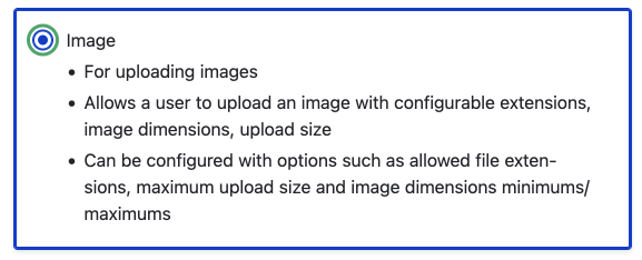file field upload image setting