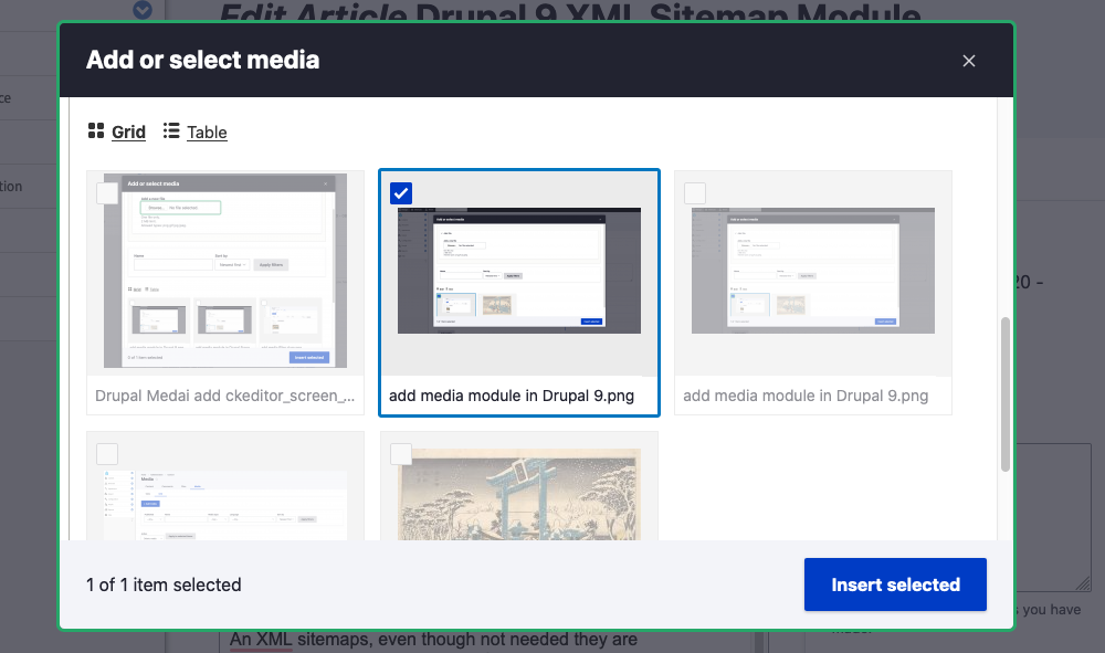 Drupal Media add or select dialog