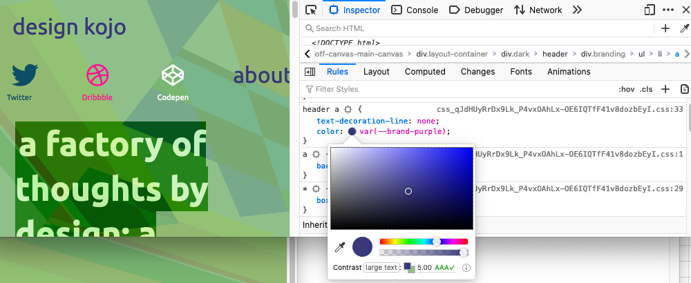 colour contast checker in firefox inspector