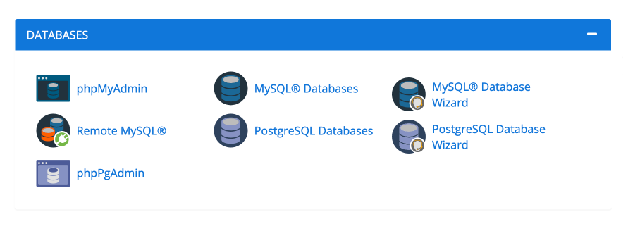 cpanal UI dashboard MySQL Databases