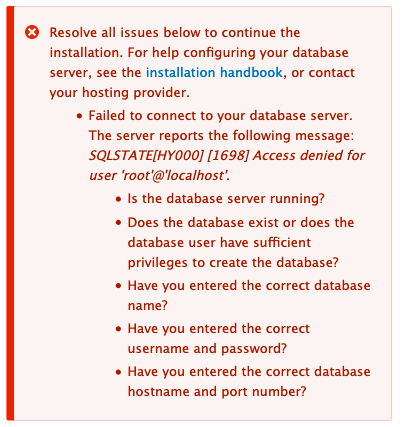 drupal failed to connect to database server