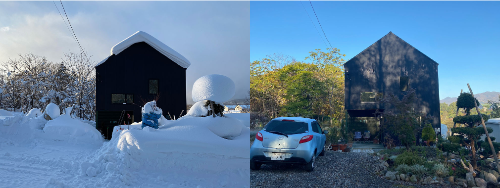 winter and summer images on house in niseko japan