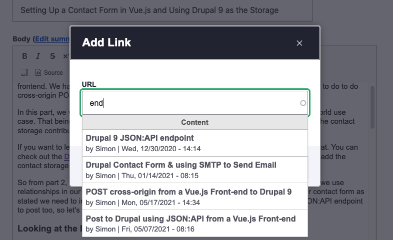 Linkit auto-suggest feature in action