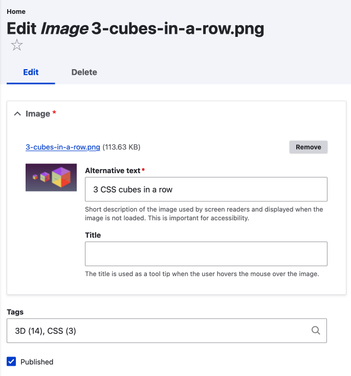 drupal media image with tags field