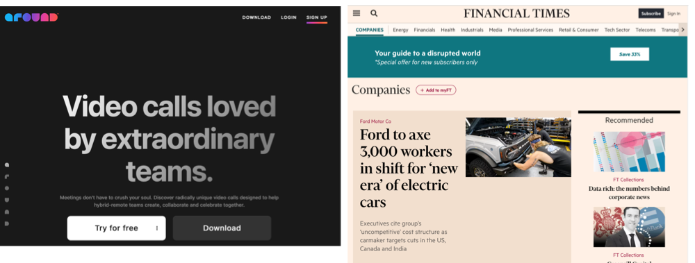 comparing font choice of a marketing site with a traditional print newspaper 