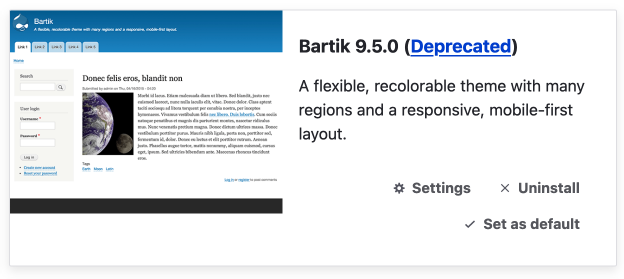 deprecated Bartik theme as shown on the admin appearance page