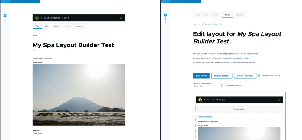 Layout Builder tab on the view and layout page. Side by side of the two page.