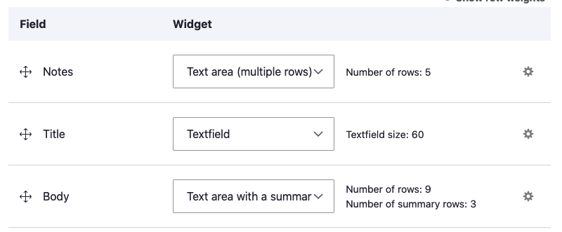 widget settings for drupal 9 fields