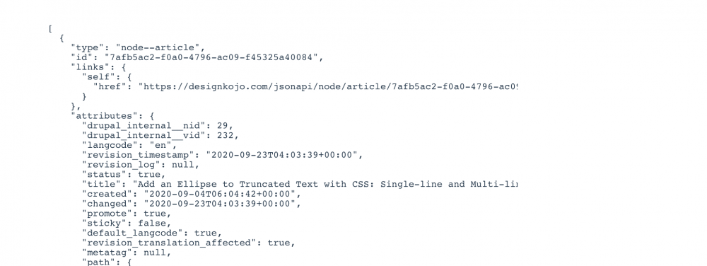 JSON raw response rendered to the page