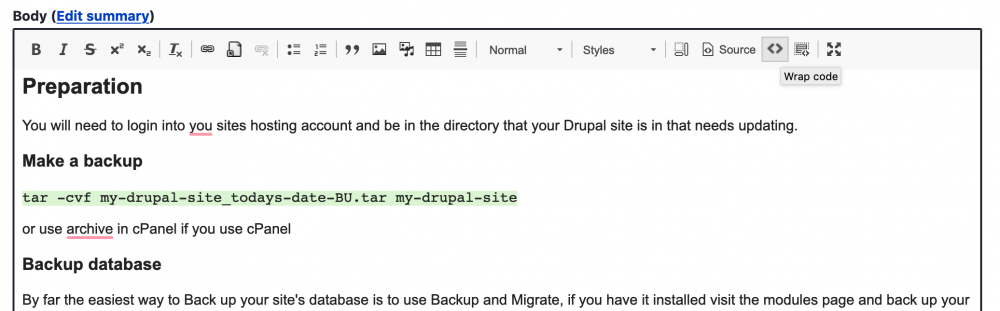 code tag CK Editor plugin in Drupal 9