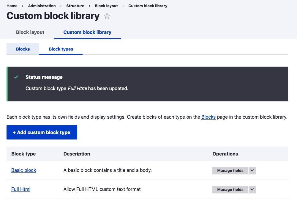 block types page in drupal