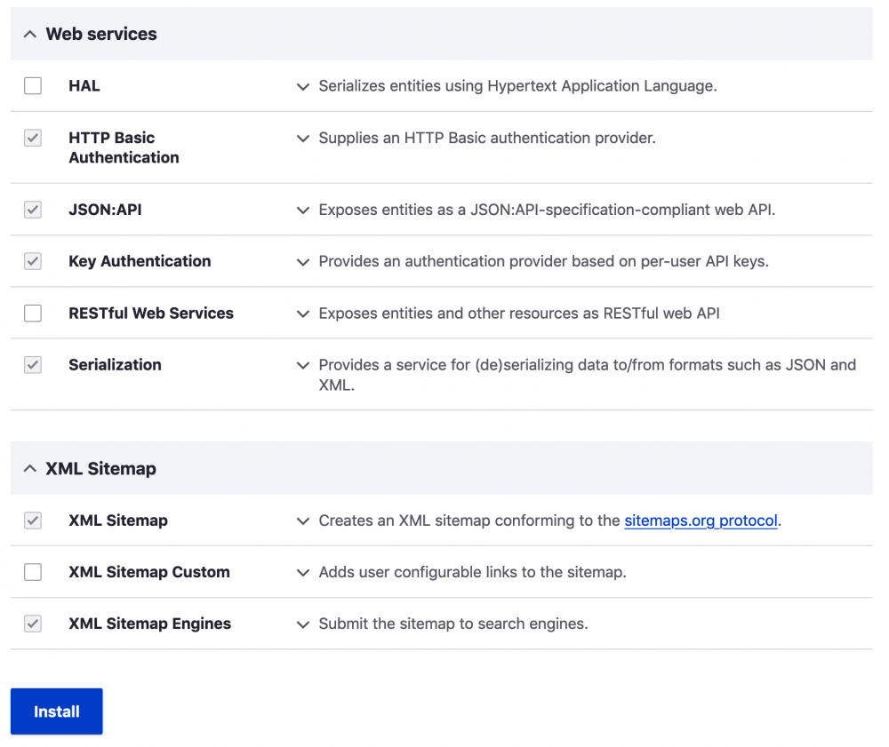 Drupal extend with modules page, HTTP basic authentication