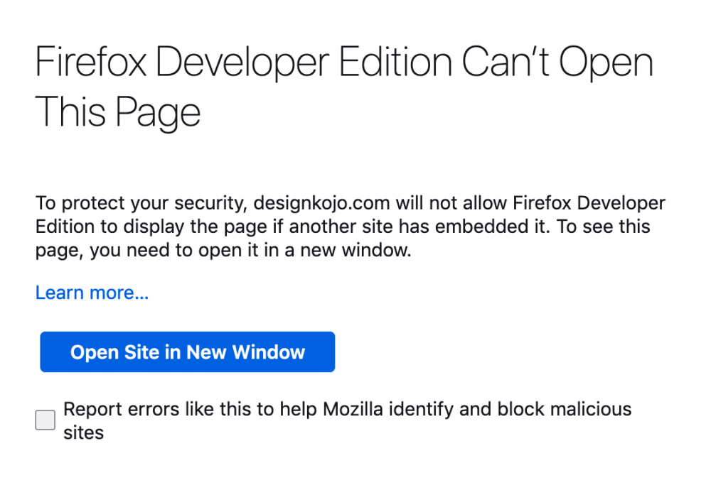 firefox can't open page iframe cross and remote origin error message