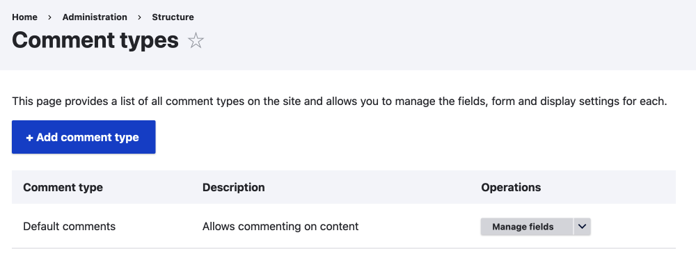 drupal comment types manage top page