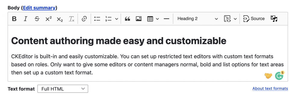 drupal full HTML text format with full toolbar ckeditor-5