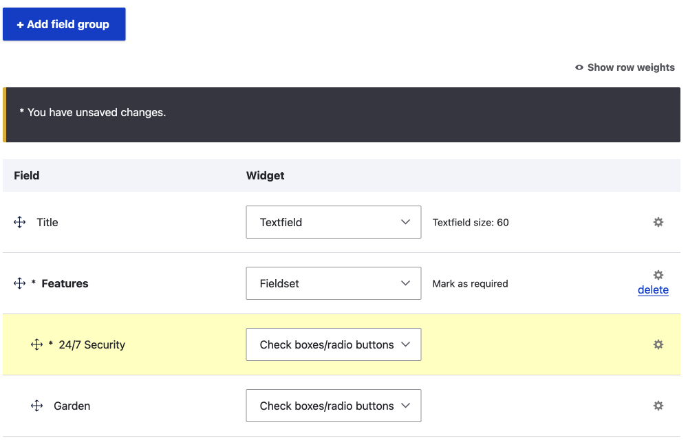 a field group shown on the manage form display page