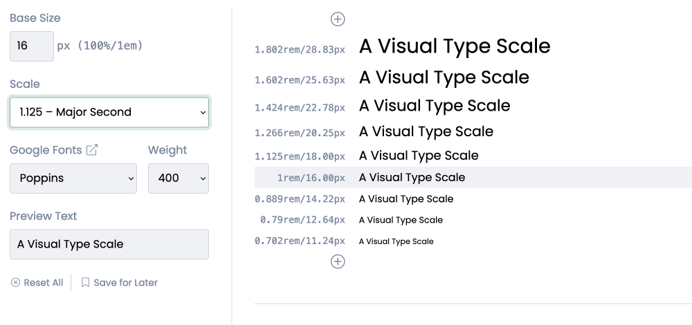 major second type scale or 1.125rem