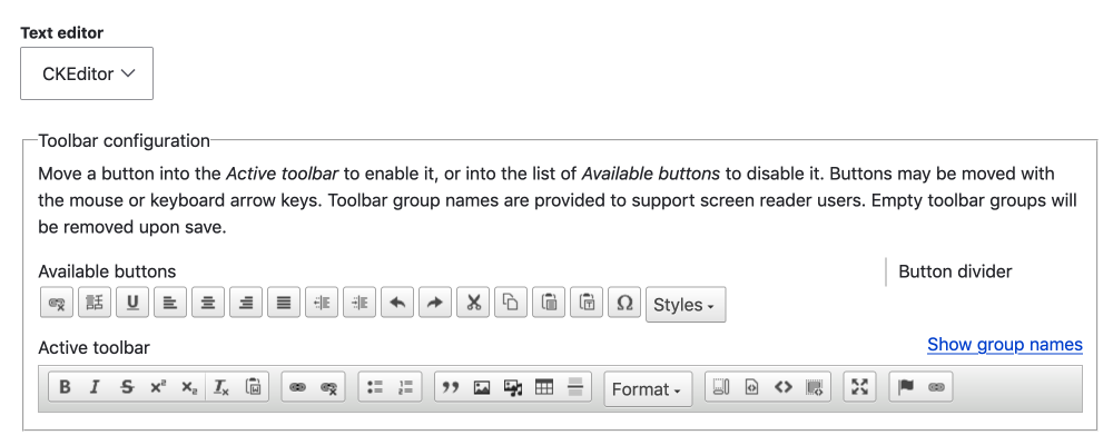 drupal text editor configuration