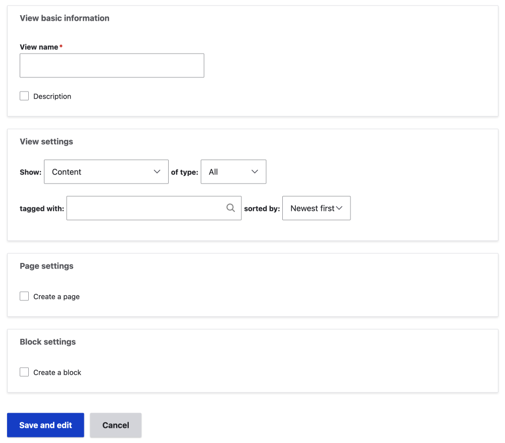 add new view configuration form