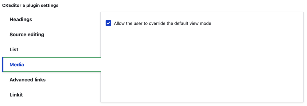 drupal media allow override of view mode setting UI