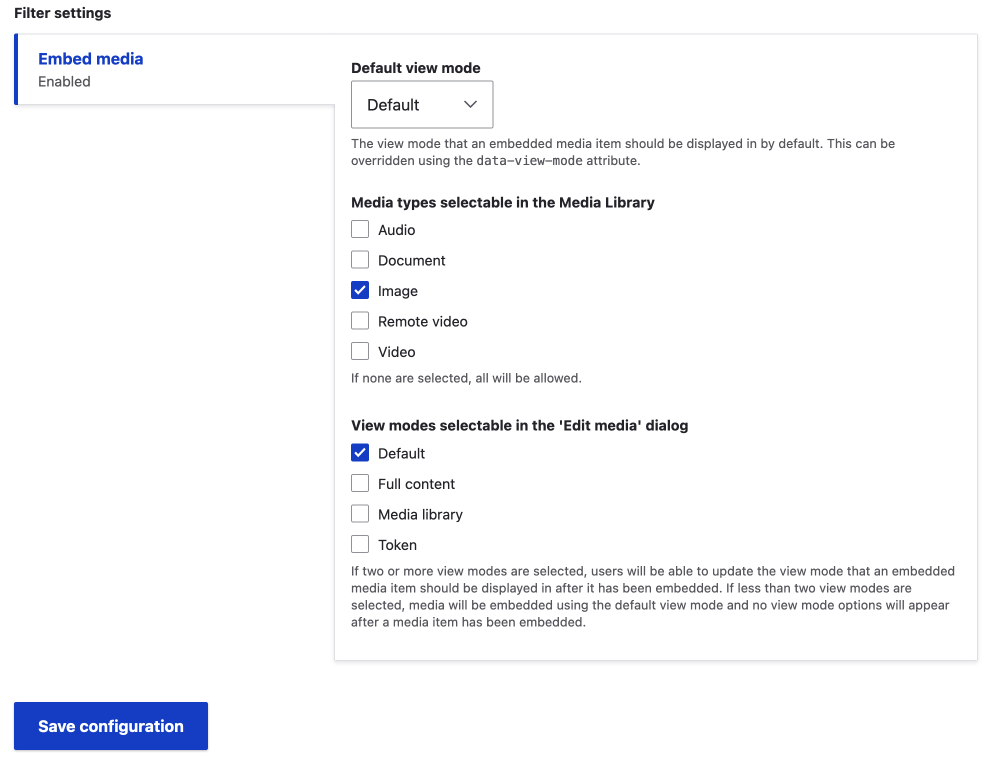 filter settings with only default view mode