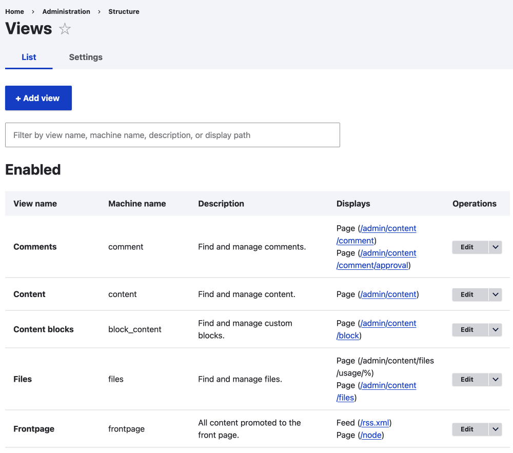 drupal views dashboard