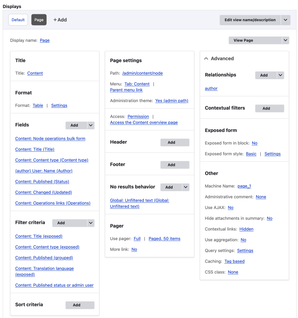 views UI for content management page display