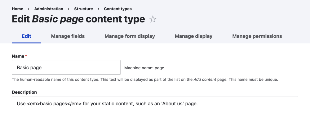 content type edit page