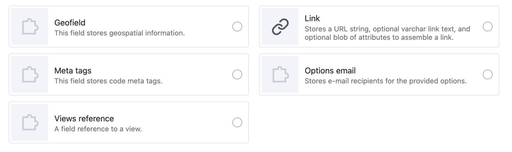 other Drupal field types added with modules.