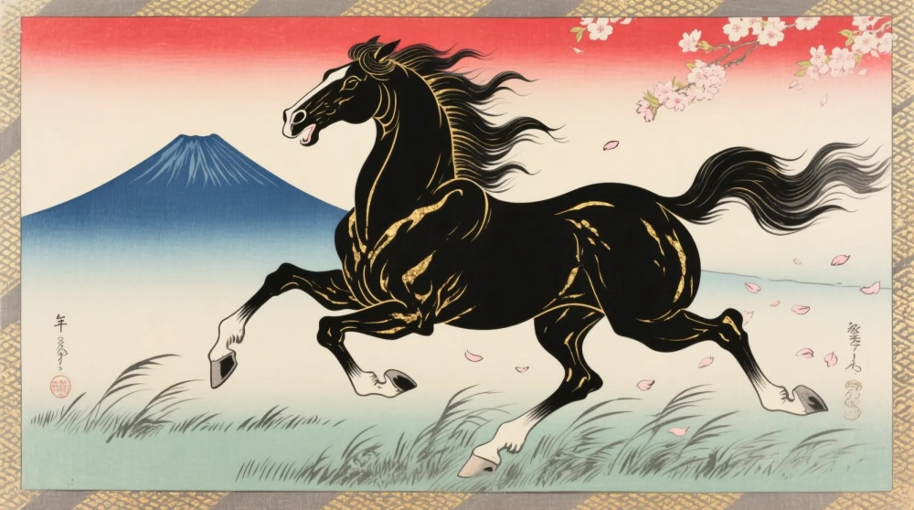 Year of the horse. A horse with a mountain in the background. AI generated from Qwen3 Image.
