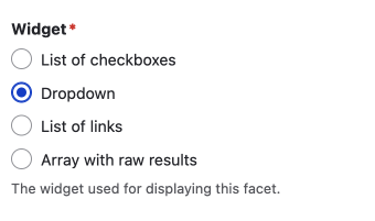 basic widget options availabe with standard install of facet modules