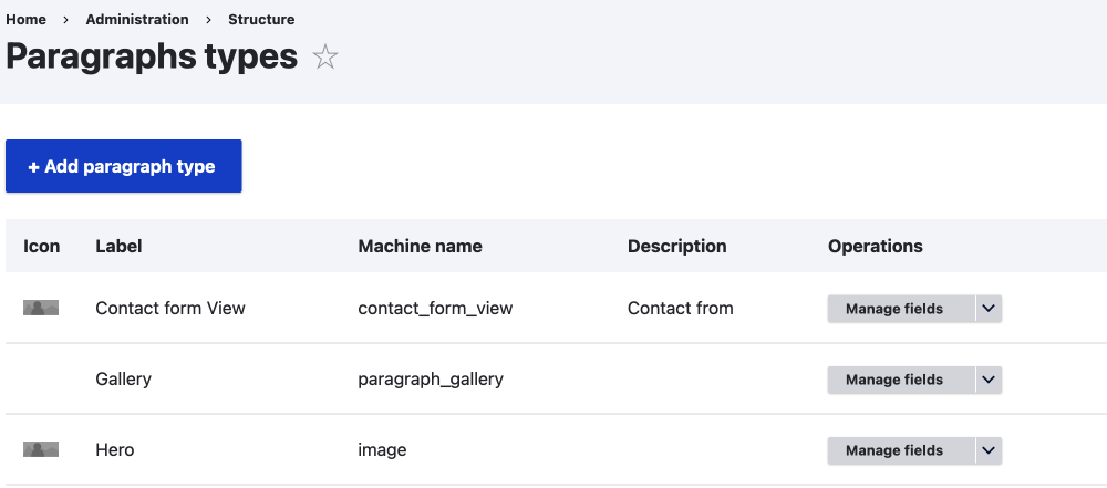 paragraphs type dashboard