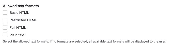 allowed text formats check boxes on the body field