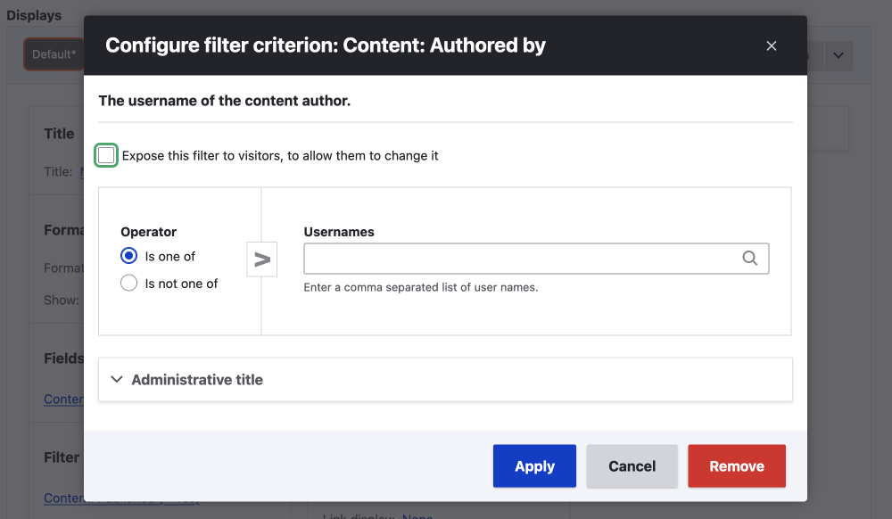 configure filter criterion