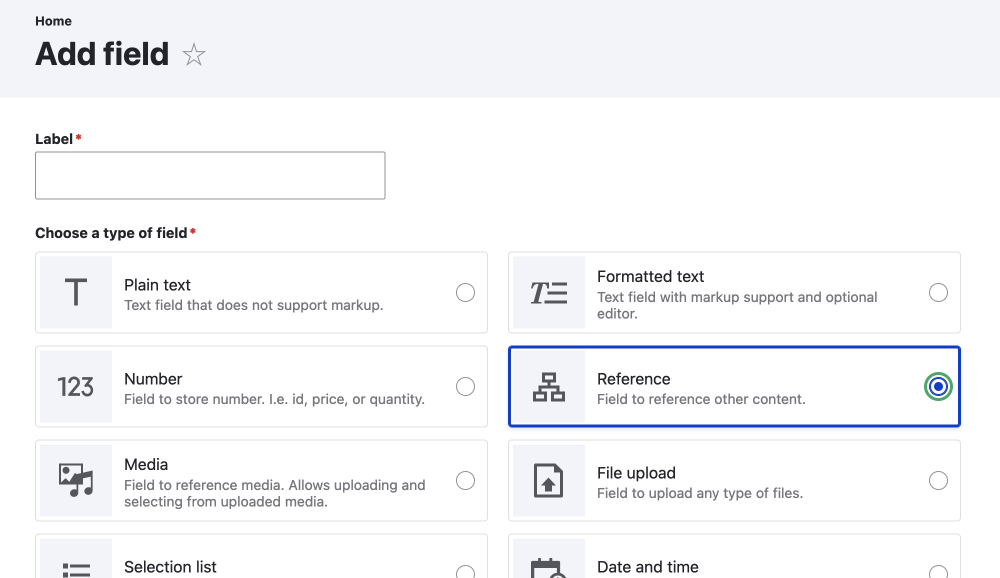 reference field on add field page