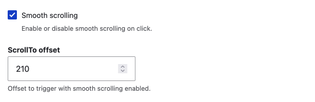 smooth scroll checked with scrollTo offset set to 210px