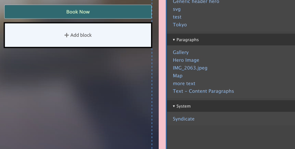 add block tray in layout builder