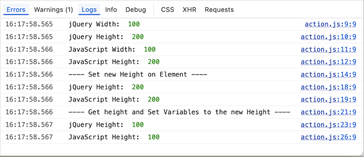 full console log for the code above