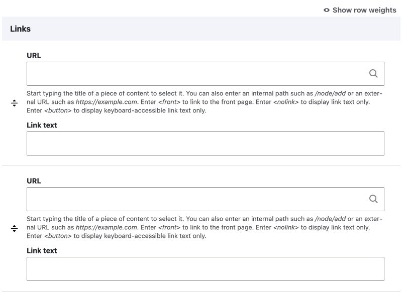 add page links field input form