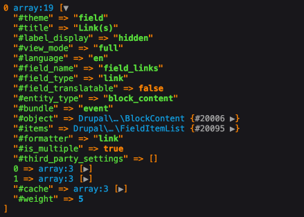 field links dump of a block content events bundle