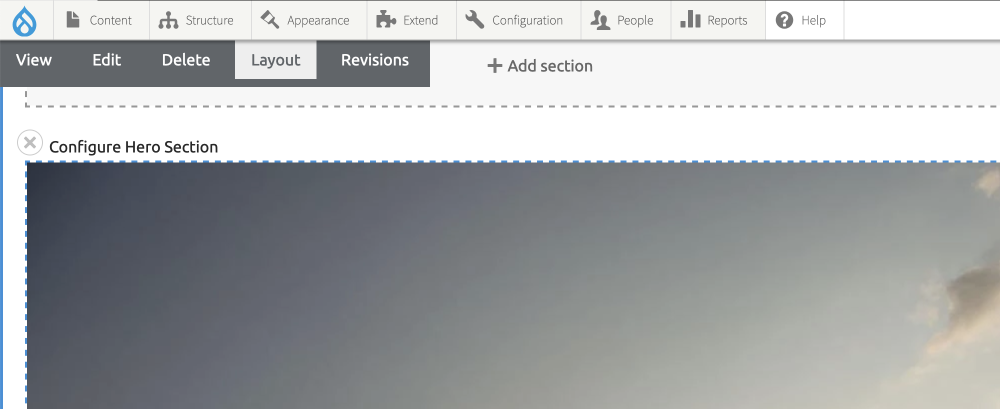 configure section button on layout page UI in Drupal