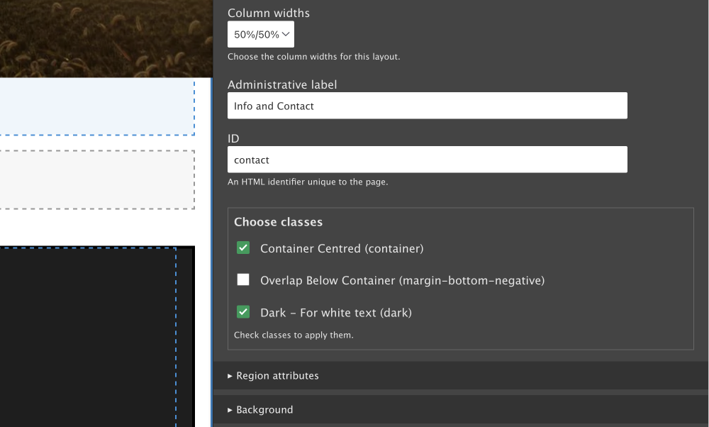 editing section attributes in layout builder UI