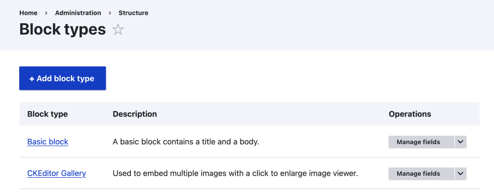 block types page in Drupal