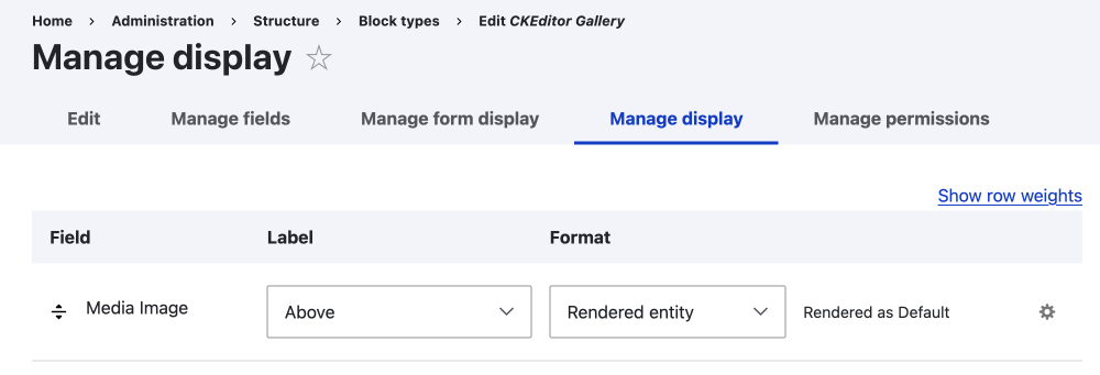 manage display page with a media field with default setting