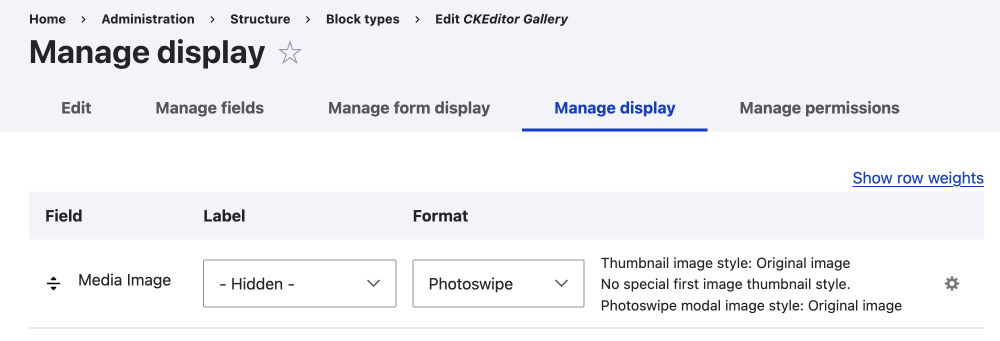 manage display page with media field using the photoswipe format