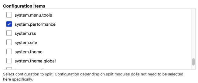 configuration items checkbox with system performance checked